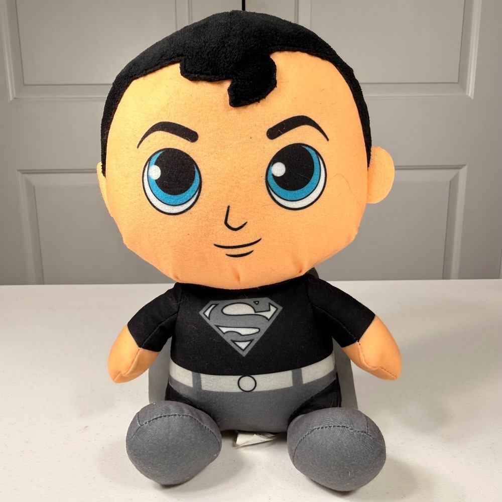 Justice League Superman Plush Black Suit Grey Cape DC Comics Superhero Toy 10"